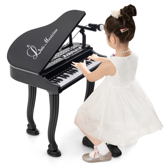 37 Keys Kids Piano Keyboard with Stool and Piano Lid-Black