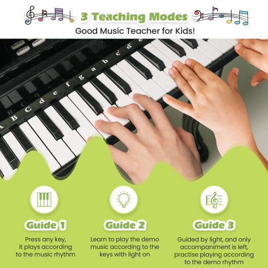 37 Keys Kids Piano Keyboard with Stool and Piano Lid-Black