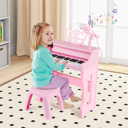 37 Keys Music Piano with Microphone Kids Piano Keyboard with Detachable Music Stand-Pink