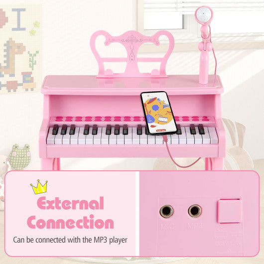37 Keys Music Piano with Microphone Kids Piano Keyboard with Detachable Music Stand-Pink