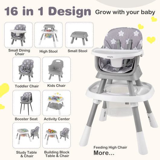 16-in-1 Baby High Chair with Activity Center and Booster Seat for Babies and Toddlers-Grey