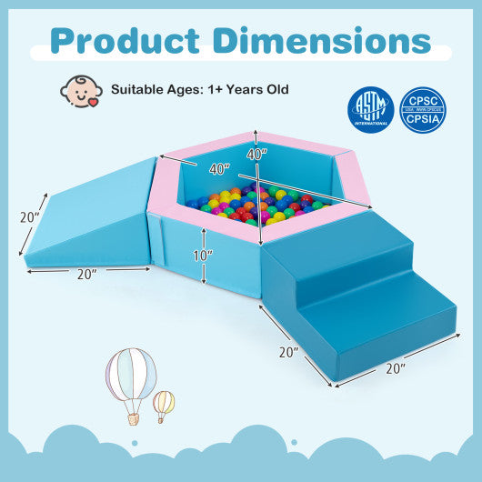 3-Piece Baby Foam Climbing Blocks Climb and Crawl Set with 100 Ocean Balls-Blue