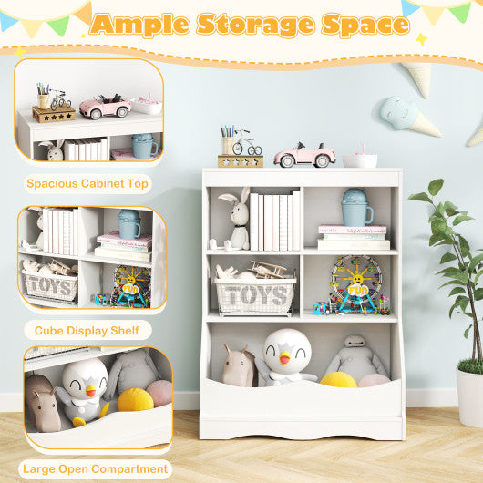 3-Tier Children's Multi-Functional Bookcase Toy Storage Bin Floor Cabinet-White