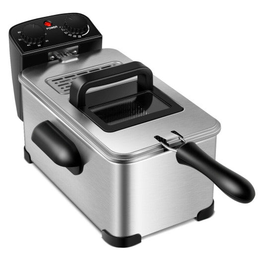 3.2 Quart Electric Stainless Steel Deep Fryer with Timer-Silver