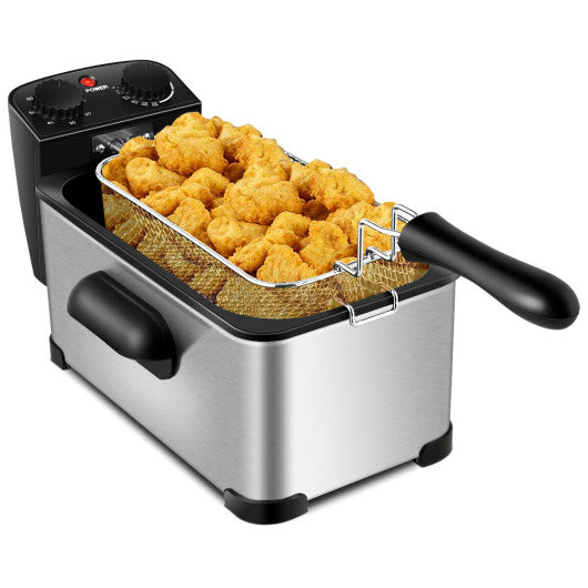 3.2 Quart Electric Stainless Steel Deep Fryer with Timer-Silver