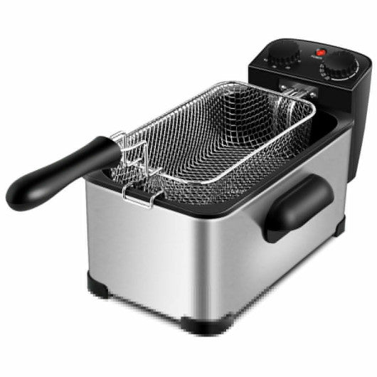 3.2 Quart Electric Stainless Steel Deep Fryer with Timer-Silver