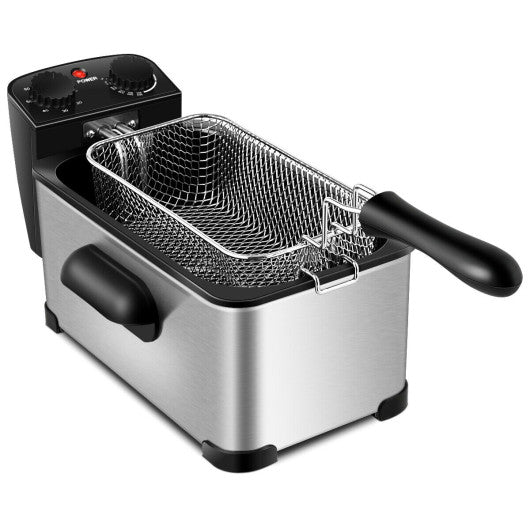 3.2 Quart Electric Stainless Steel Deep Fryer with Timer-Silver