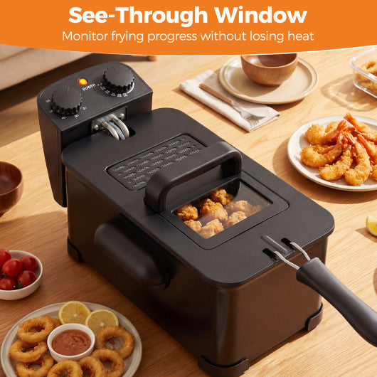 3.2 Quart Electric Stainless Steel Deep Fryer with Timer-Black
