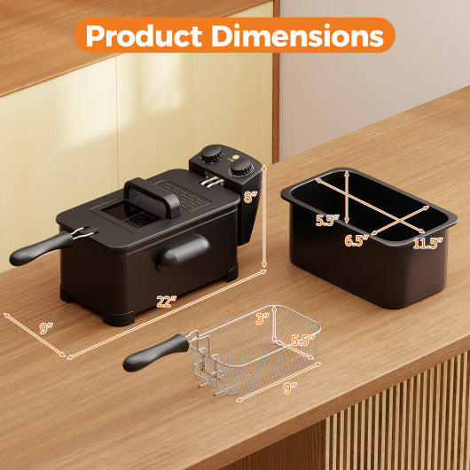 3.2 Quart Electric Stainless Steel Deep Fryer with Timer-Black