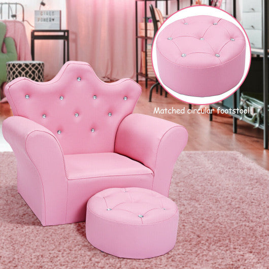 Pink Kids Sofa Armrest Couch with Ottoman-Pink