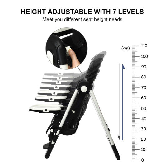 Foldable High chair with Multiple Adjustable Backrest-Black