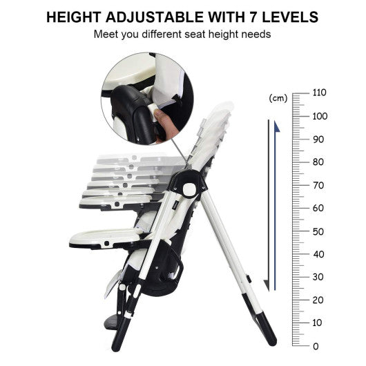 Foldable High chair with Multiple Adjustable Backrest-White
