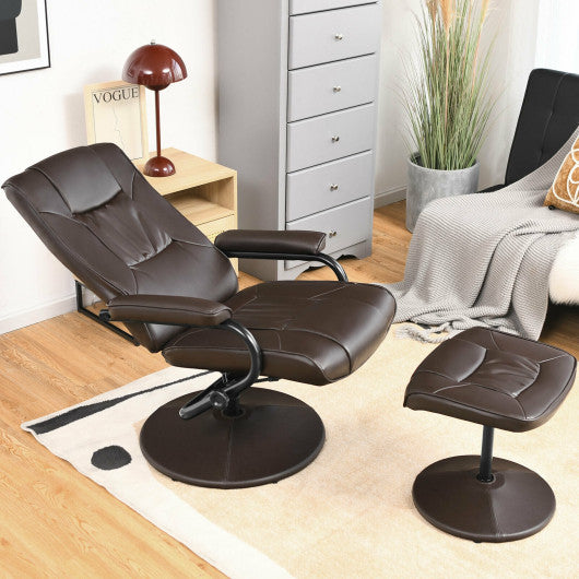 360¡ã PVC Leather Swivel Recliner Chair with Ottoman-Brown