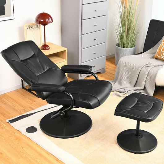 360¡ã PVC Leather Swivel Recliner Chair with Ottoman-Black