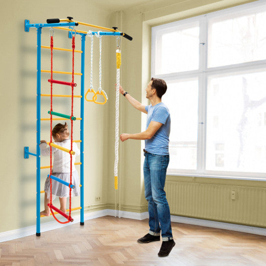 7 In 1 Kids Indoor Gym Playground Swedish Wall Ladder for Solid Wall-Yellow