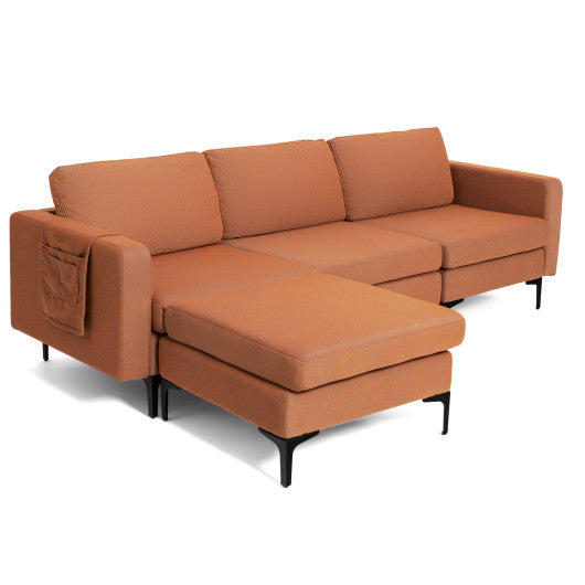 Modular 3-Seat L-shaped Sectional Sofa with Reversible Chaise and 2 USB Ports-Orange