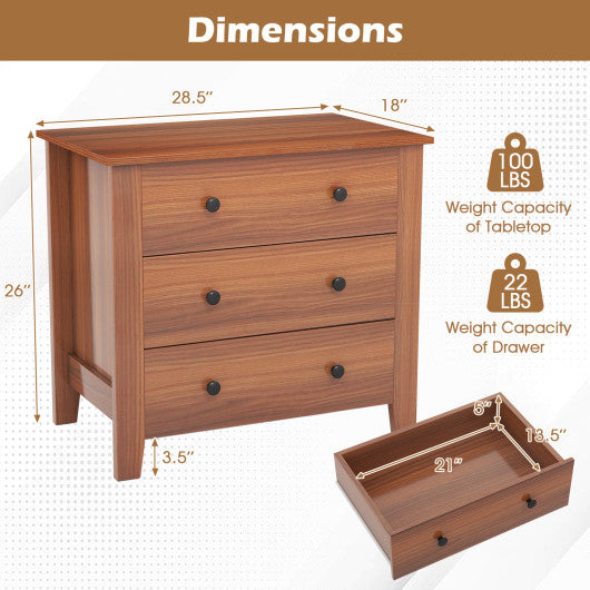3 Drawer Dresser Chest of Drawers Bedside Table-Walnut