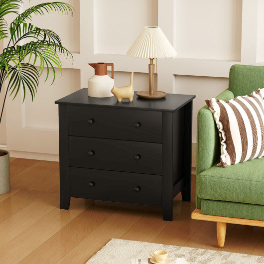 3 Drawer Dresser Chest of Drawers Bedside Table-Black Wood Grain