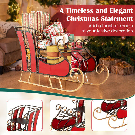 3 FT Christmas Metal Sleigh Decoration Santa Sleigh with 2-Tier Storage Shelf