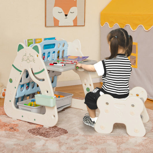 3-In-1 Double Sided Magnetic Dry-Erase Board with Stool and Flipped Writing Desktop-Navy