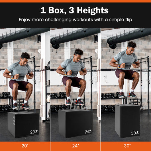 3 In 1 Foam Plyometric Box with 3 Heights and Easy-to-Clean PU Cover-30 inches