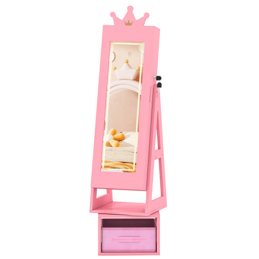 3 In 1 Kids Jewelry Cabinet with 3-Color Lighted Full Length Mirror-Pink