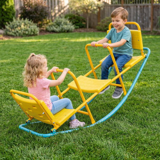 3-Person Outdoor Rocking Teeter Totter for Kids Heavy Duty Metal Seesaw-Yellow