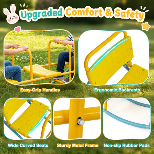 3-Person Outdoor Rocking Teeter Totter for Kids Heavy Duty Metal Seesaw-Yellow