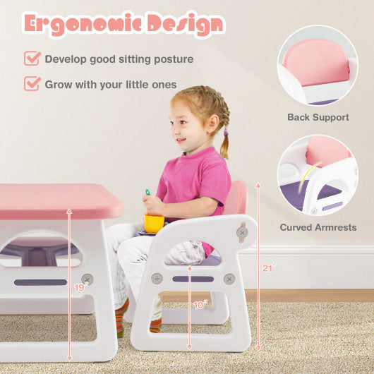 Kids Table and Chair Set with Building Blocks-Pink & Purple