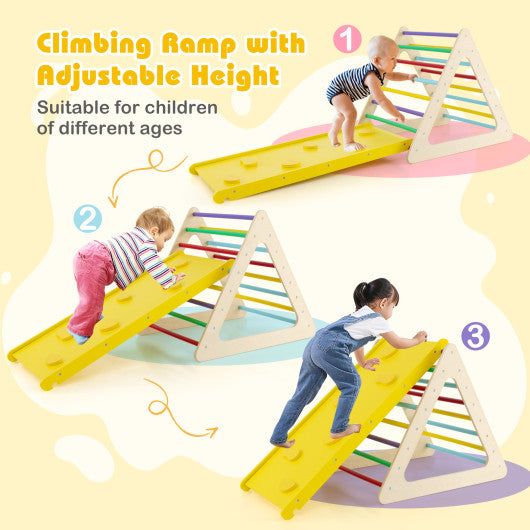 3 Piece Toddler Triangle Set Montessori with 2 Climbing Triangles and 1 Ramp-Colorful