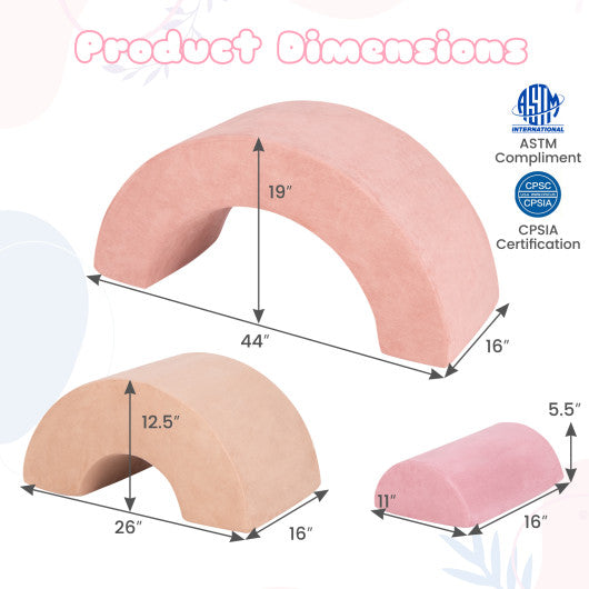 3 Piece Toddlers Climbing Toys Indoor Soft Play Equipment Playset-Pink