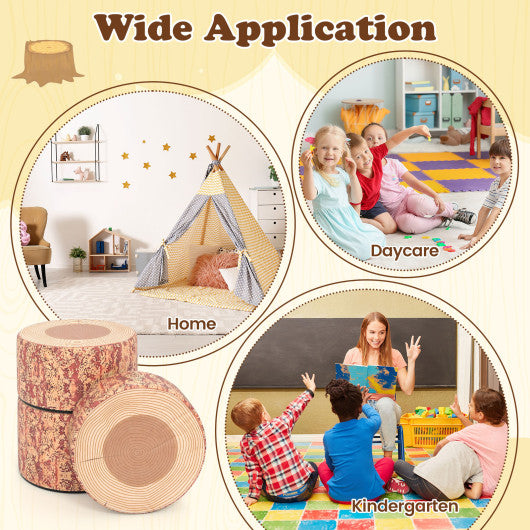 3-Piece Tree Stump Stool Set with Wood Printing Nature Decoration-Dark Walnut