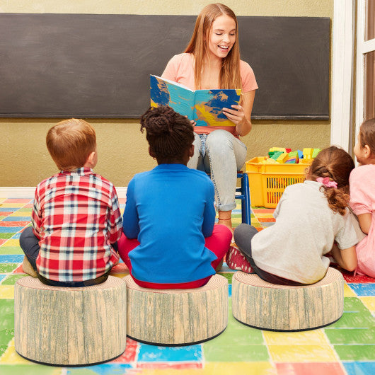 3-Piece Tree Stump Stool Set with Wood Printing Nature Decoration-Natural