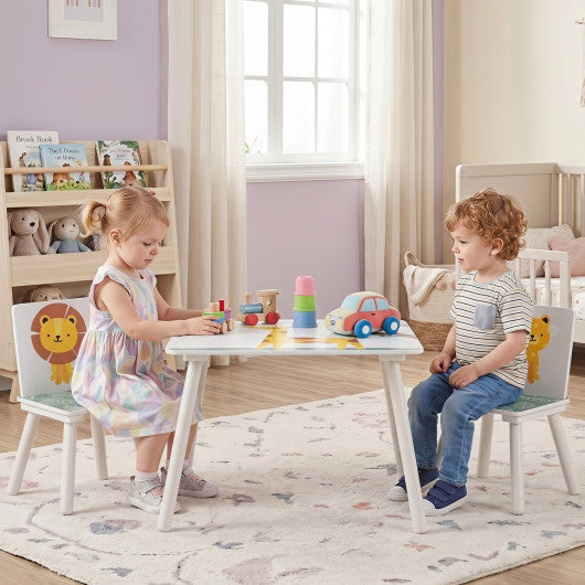 3 Pieces Kids Table and Chairs Set with Animal Patterns for Aged 3-6 Years Old