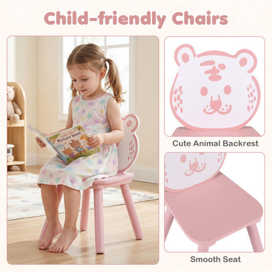 3 Pieces Kids Table and Chairs Set with Animal Patterns for Kids