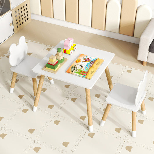 3 Pieces Kids Wooden Table and Chair Set with Cute Froggy Design-White