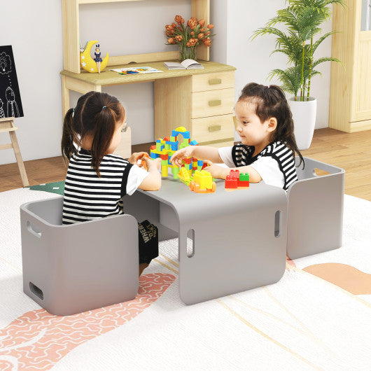 3 Pieces Kids Wooden Table and Chair Set-Gray