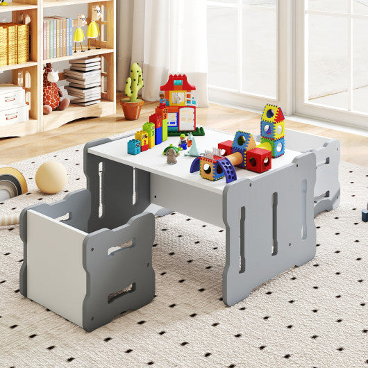 3-Piese Toddler Set with 2 Stools and Activity Table-Gray