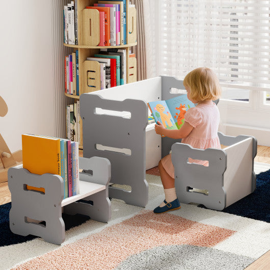 3-Piese Toddler Set with 2 Stools and Activity Table-Gray