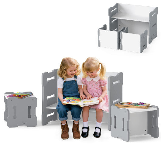 3-Piese Toddler Set with 2 Stools and Activity Table-Gray