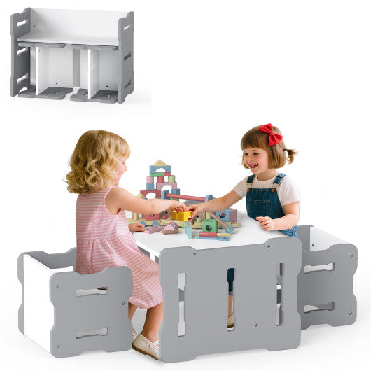 3-Piese Toddler Set with 2 Stools and Activity Table-Gray
