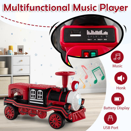 3-Seater Trackless Ride on Train Set 12V Ride on Toy Car with 2 Removable Chairs-Red