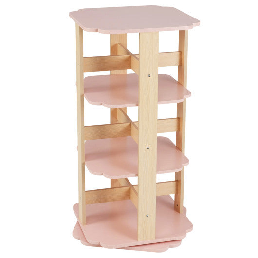 3-Tier Freestanding Corner Toddler Book Rack with 12 Sectors-Pink