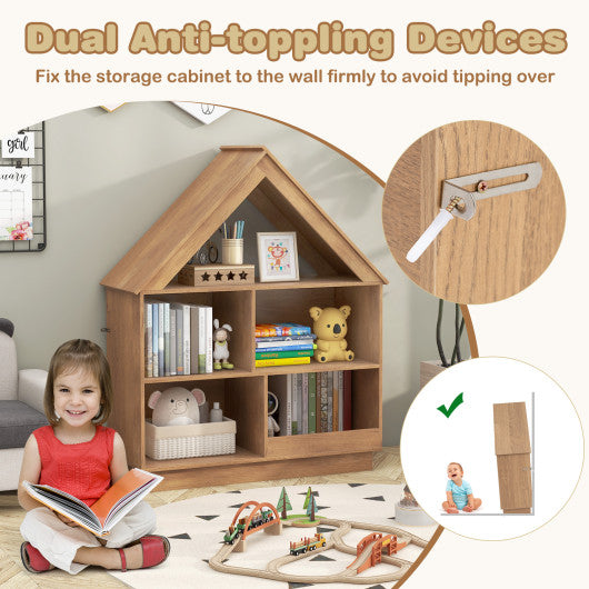 3-Tier House-Shaped Toy Storage Organizer with Open Shelves-Natural