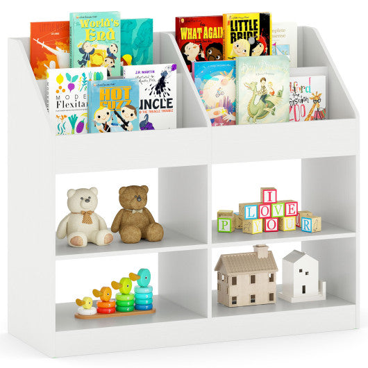 3-Tier Kid's Bookshelf Toy Storage Organizer with Display Rack and 4 Compartments-White