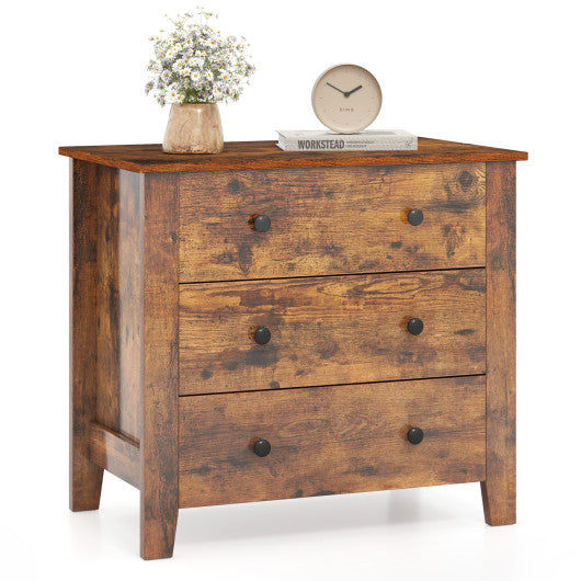 3 Drawer Dresser Chest of Drawers Bedside Table-Rustic Brown