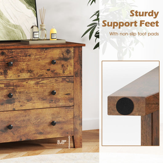 3 Drawer Dresser Chest of Drawers Bedside Table-Rustic Brown