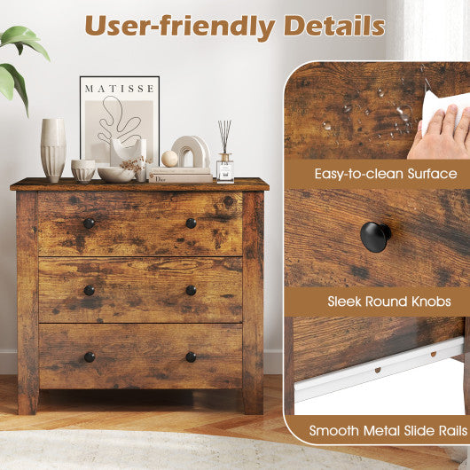 3 Drawer Dresser Chest of Drawers Bedside Table-Rustic Brown