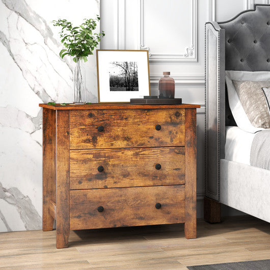 3 Drawer Dresser Chest of Drawers Bedside Table-Rustic Brown