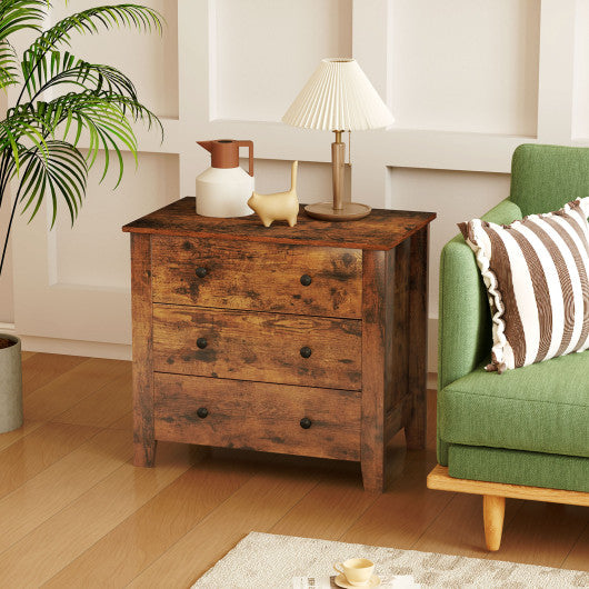 3 Drawer Dresser Chest of Drawers Bedside Table-Rustic Brown
